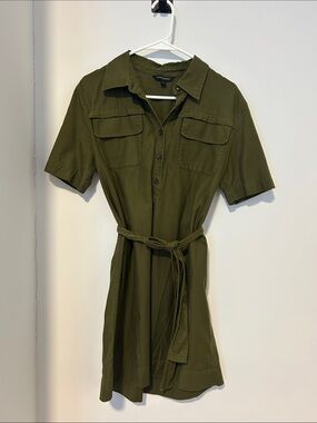 Banana Republic Olive Green Belted Shirt Dress